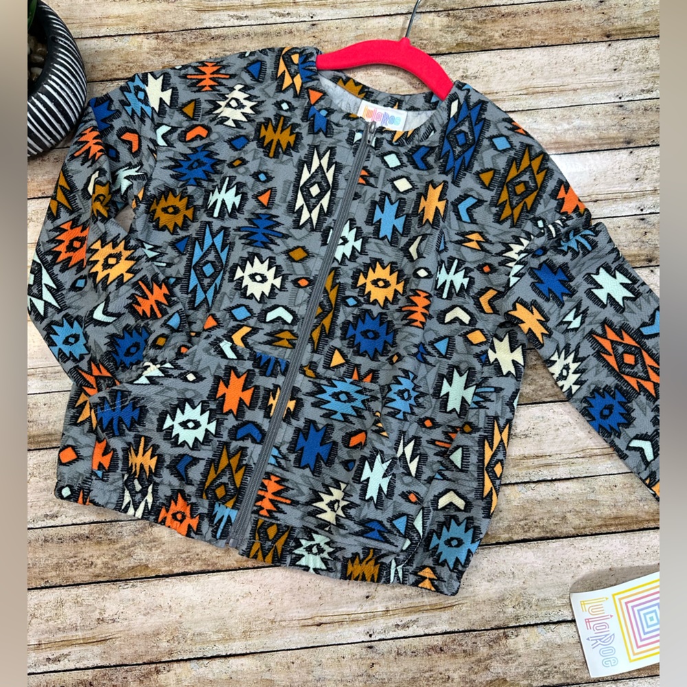 Gray Blue Orange Aztec Western Kids Jacket (vaulted LuLaRoe Monroe, vintage LLR)